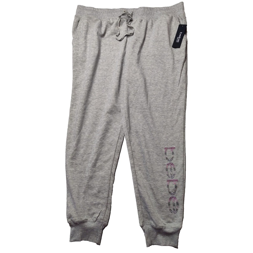 BEBE SPORT Women Plus Size 2X‎ Heather Gray Nailhead Jogger Sweatpants NEW
